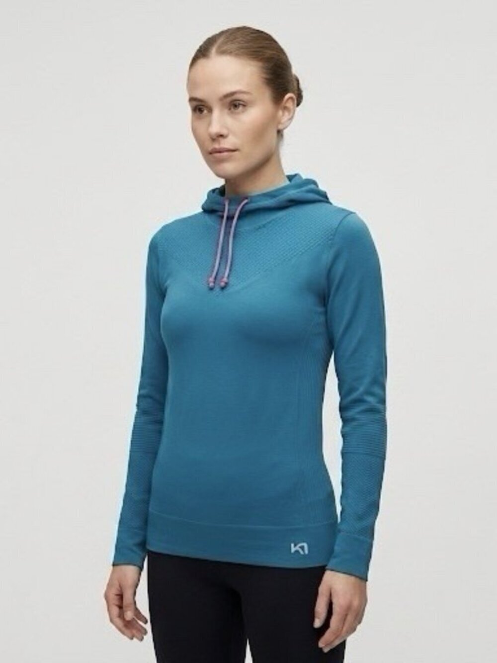 Kari Traa Women's Seamless Hooded Pullover Teal Blue XS S Stretchy Gorpcore